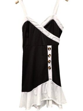 DressFo White Black Retro Dress Breathable Flattering Wrap Style V-neck Tailored